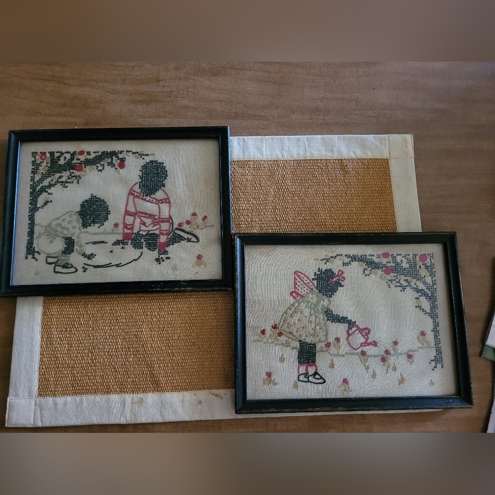 Pair of Vintage Cross Stitch Sampler